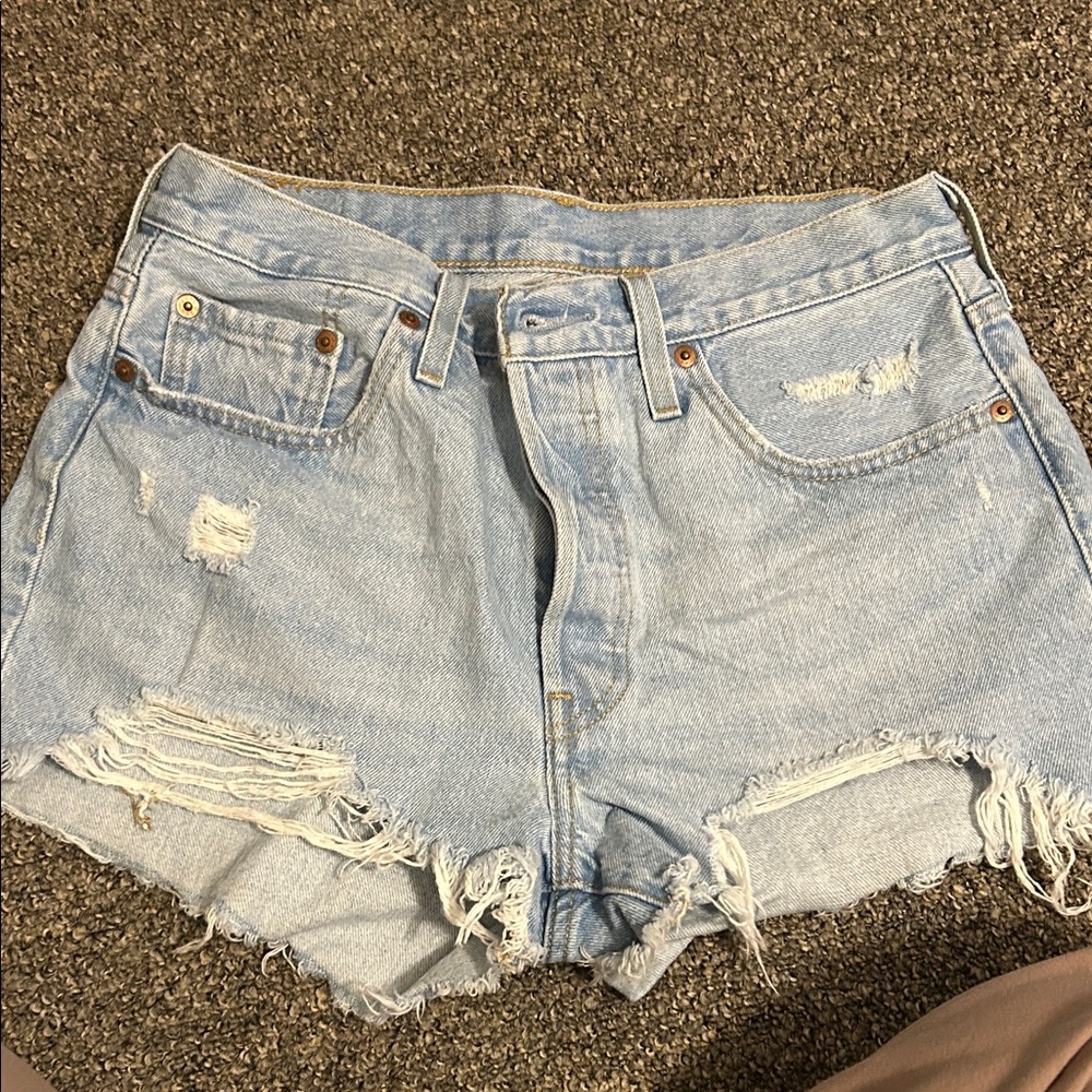Levi's Distressed Light Denim Shorts
